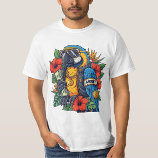 T-shirt Cool Parrot with Cash – Tropical Rich Vibes T-Shir