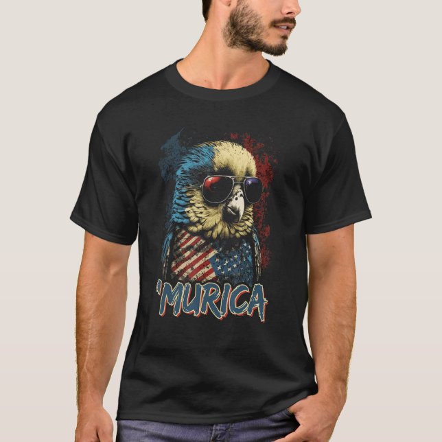 T-shirt Cool Patriotic Budgie Bird Murica 4th of July Budg (Devant)