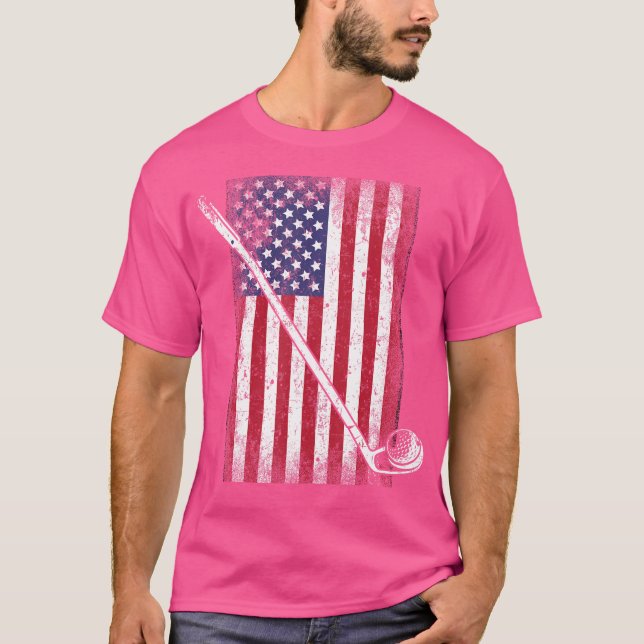 T-shirt Cool Patriotique Usa Américain Drapeau Golf Sports (Devant)