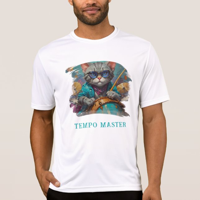 T-shirt *~* Cool percussionniste BLEU Cat AP91 DRUMMER (Devant)