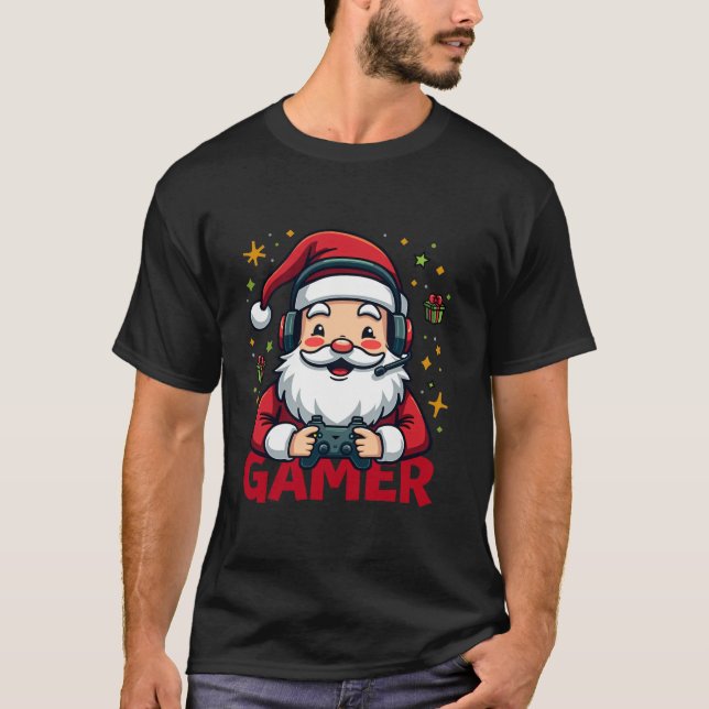 T-shirt Cool Père Noël Gamer Contrôleur Jeu Vidéo Jeu Chri (Devant)