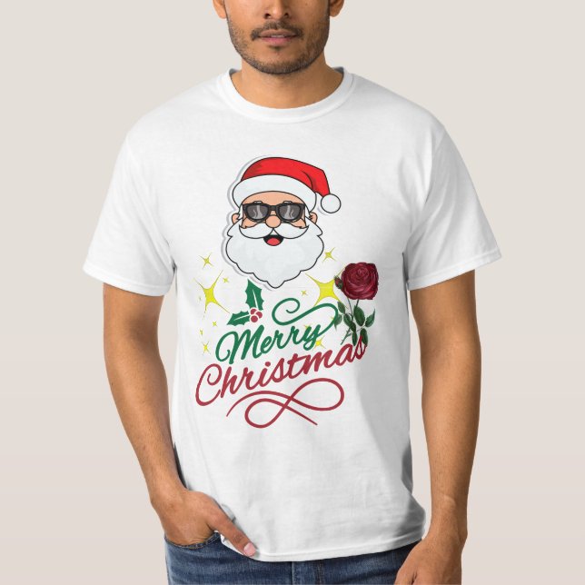 T-shirt Cool Père Noël Joyeux Noël avec Rose & Holly (Devant)