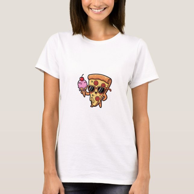 T-shirt Cool Pizza Slice Character Wearing Sunglasses Hold (Devant)