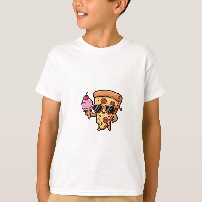 T-shirt Cool Pizza Slice Holding Ice Cream Cone Kids (Devant)