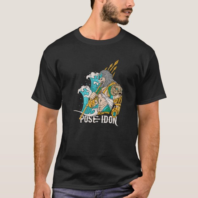 T-shirt Cool Poseidon Dieu de la mer dans la relique grecq (Devant)