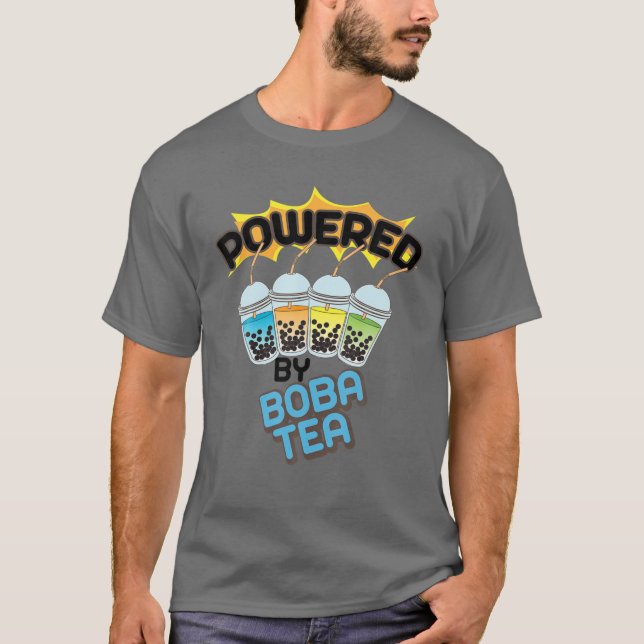 T-shirt Cool Powered By Boba Tea Funny Asian Pearl Drink L (Devant)