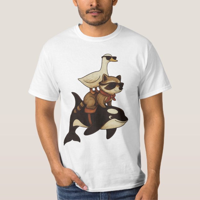 T-shirt Cool Raccoon et canard équitation Orca (Devant)