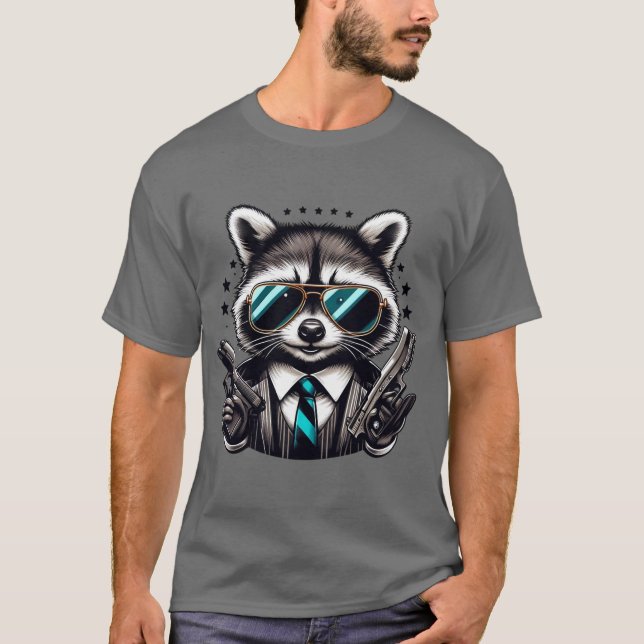 T-shirt Cool Raccoon Gangster Funny Animal en costume (Devant)