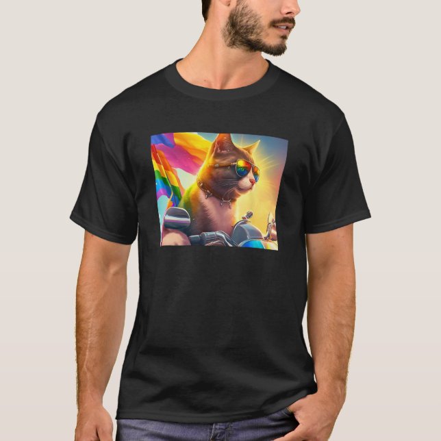 T-shirt Cool Rainbow Cat LGBT Sunglasses Bisexual Funny Ki (Devant)