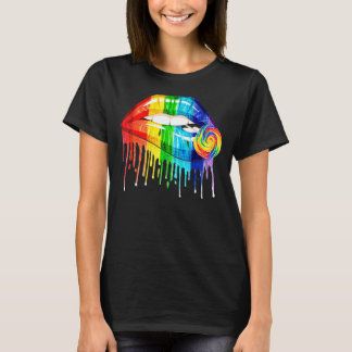 T-shirt Cool Rainbow Lips Biting Candy Lgbt Les Gay pride