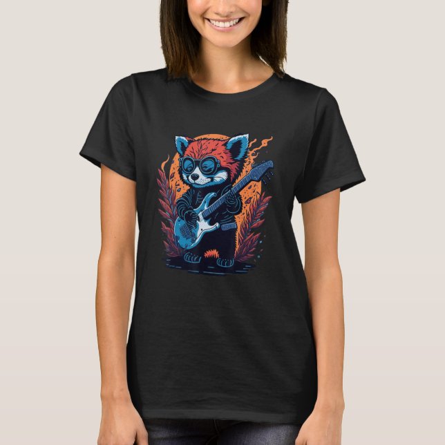 T-shirt Cool Red Panda Playing Guitar Graphic Animal Enthu (Devant)