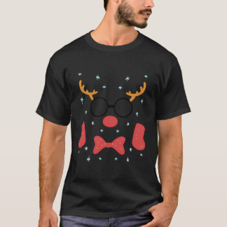 T-shirt Cool Reindeer Rudolph Red Nez Visage Noël Partie