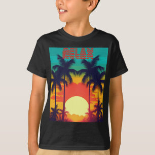 T-shirt Cool 'RELAX' Retro Tropical Sunset Kids