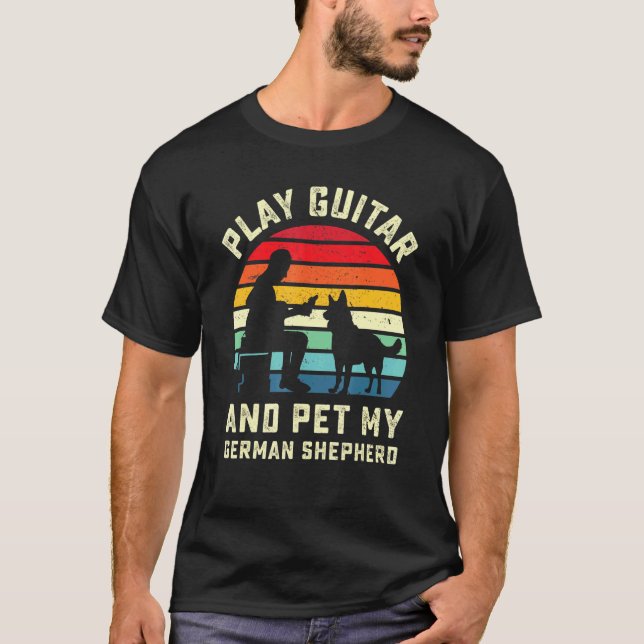T-shirt Cool Retro Allemand Berger Guitare Joueur Chien Gu (Devant)