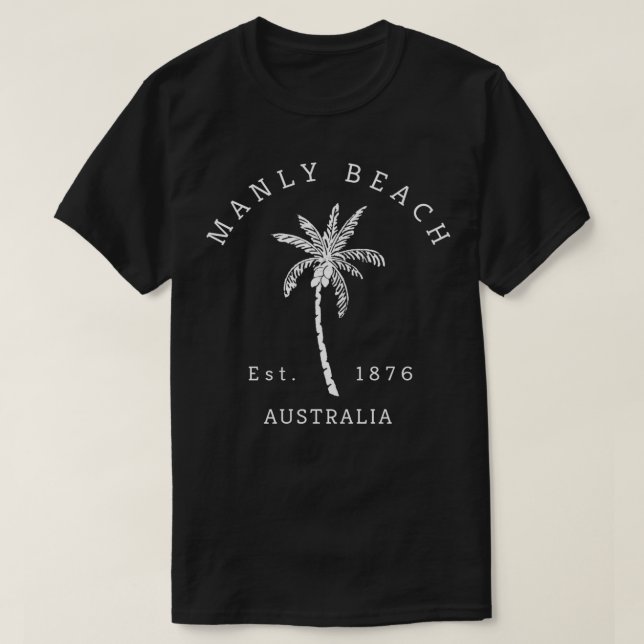 T-shirt Cool rétro Manly Beach Australie Palm Tree Nouveau (Design devant)