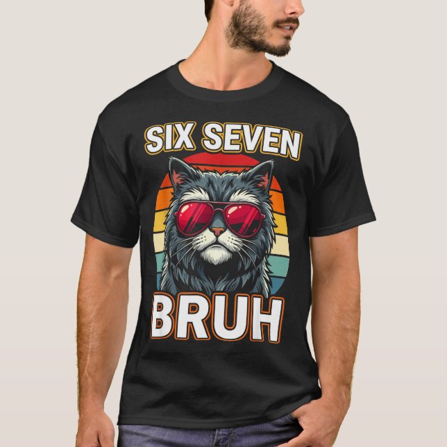T-shirt Cool Rétro Six Sept Bruh Chat Lunettes de Soleil M (Devant)