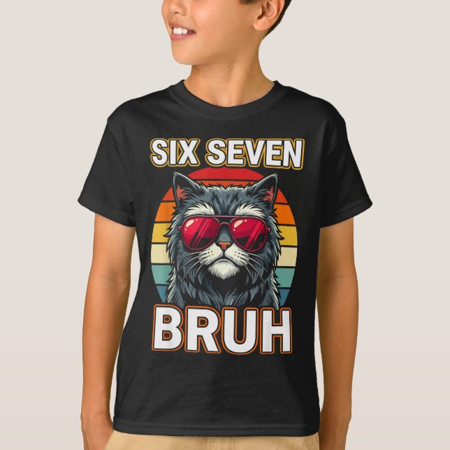T-shirt Cool Retro Six Seven Bruh Cat Sungles Meme 67  (Devant)