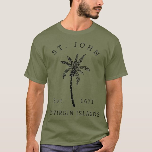 T-shirt Cool rétro St John USVI Beach Palm Tree (Devant)