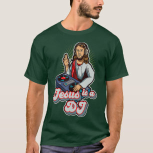 T-shirt Cool Retro Vintage Jesus Est Une Musique DJ Mixer