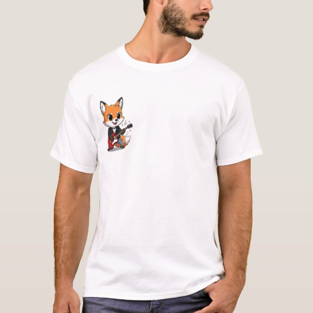 T-shirt Cool Rocker Fox Character Playing a Guitar (Devant)