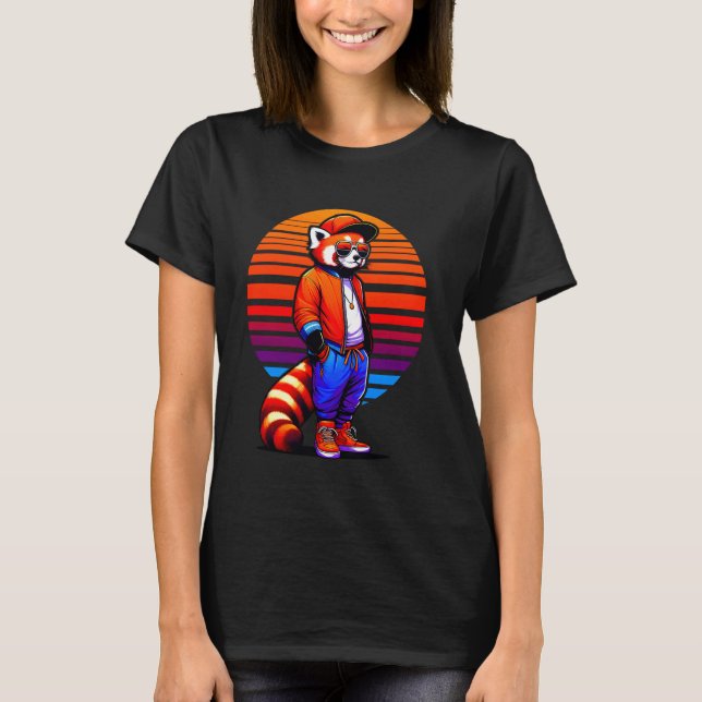 T-shirt Cool Rouge Panda Moderne Style urbain Coucher de s (Devant)