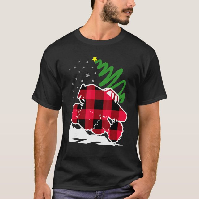 T-shirt Cool Rouge Plaid Monster Camion Costume de Noël Ho (Devant)