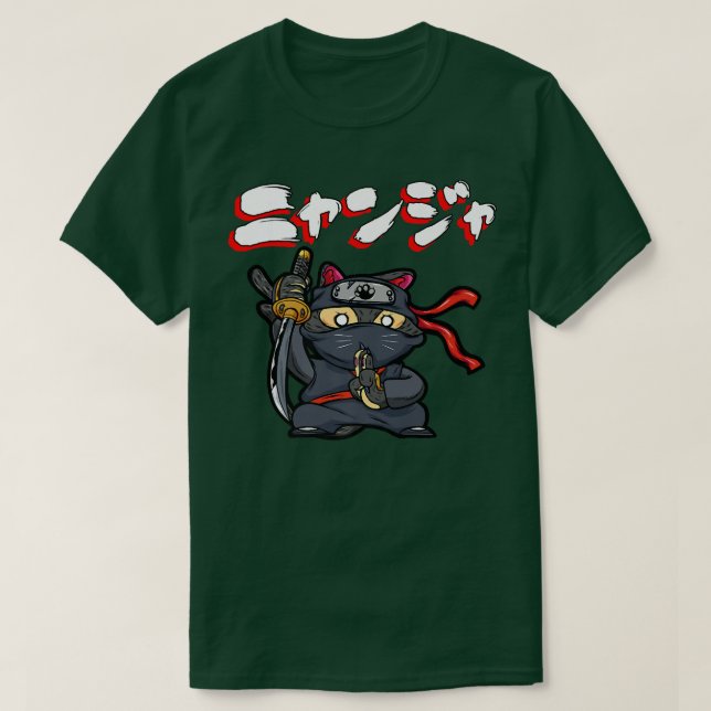 T-shirt Cool Samurai Chat Funny Ninja Chat Manga  (Design devant)