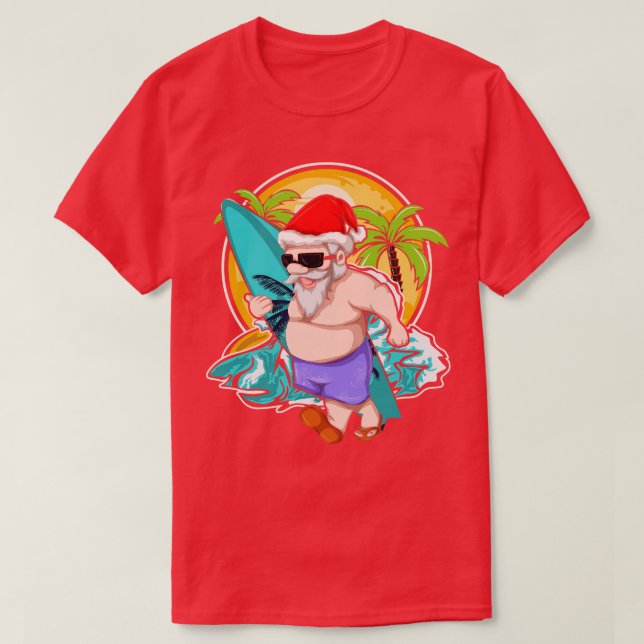 T-shirt Cool Santa Claus Surfer Tropical Hawaiian Xmas Chr (Design devant)