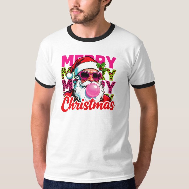 T-shirt Cool Santa Pink Bubblegum Christmas (Devant)