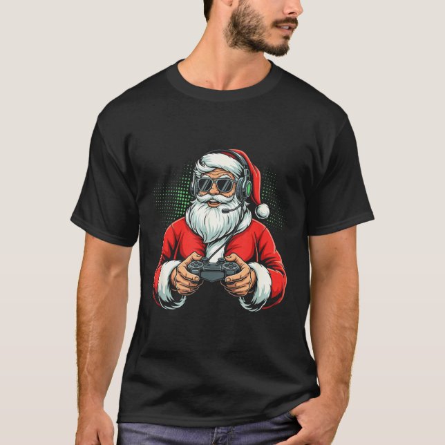 T-shirt Cool Santa Playing Video Games Christmas Gamer Boy (Devant)