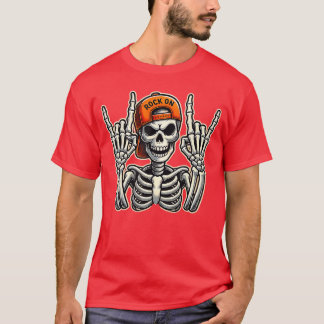 T-shirt Cool Skeleton Rocker Skier Casquette Halloween Pun