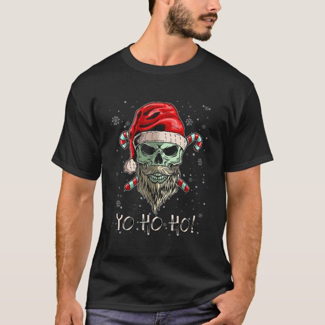 T-shirt Cool Skull Beard Père Noël Pirate Christmas Jolly  (Devant)