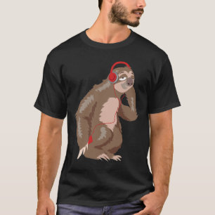 T-shirt Cool Sloth Musique Casques de musique Funky Animal