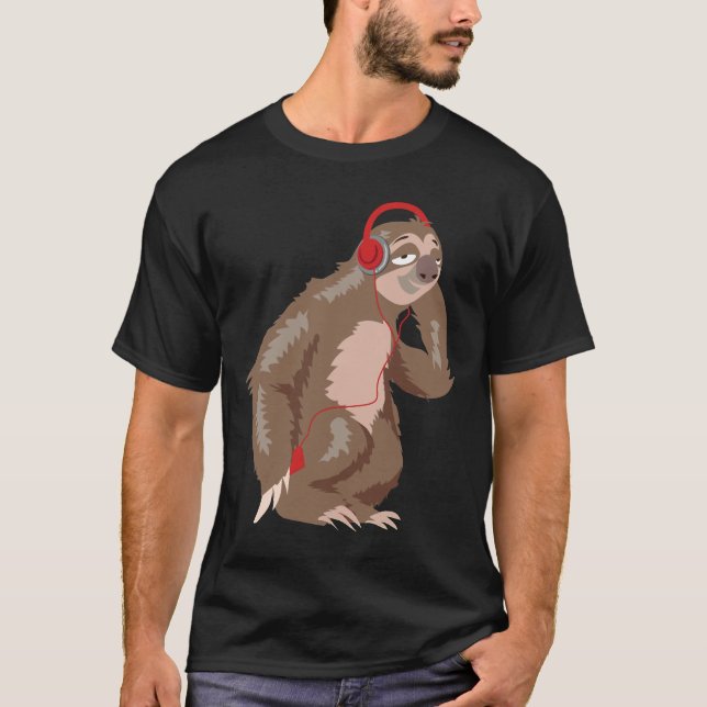 T-shirt Cool Sloth Musique Casques de musique Funky Animal (Devant)