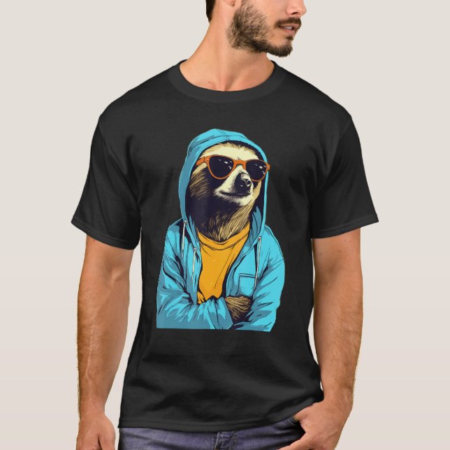 T-shirt Cool Sloth With Sunglasses And Blue Jacket For Laz (Devant)