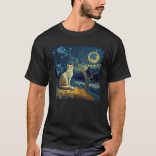T-shirt Cool Starry Night Cat Moon Retro Van Gogh Cat Cat