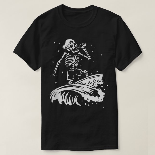 T-shirt Cool Surf Skeleton Surfer Plage de nage Waves W (Design devant)