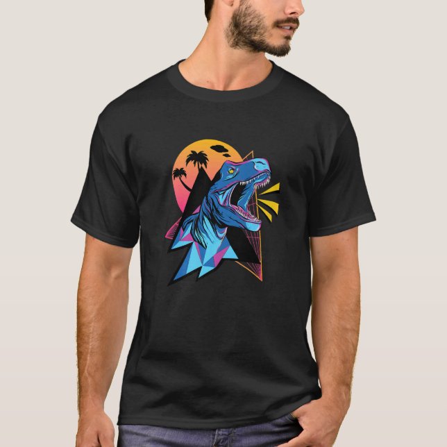 T-shirt Cool Synthwave Vaporwave Aesthétique Trex Dinosaur (Devant)