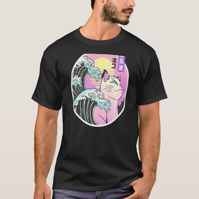 T-shirt Cool Synthwave Vaporwave Trippé esthétique Chat su (Devant)