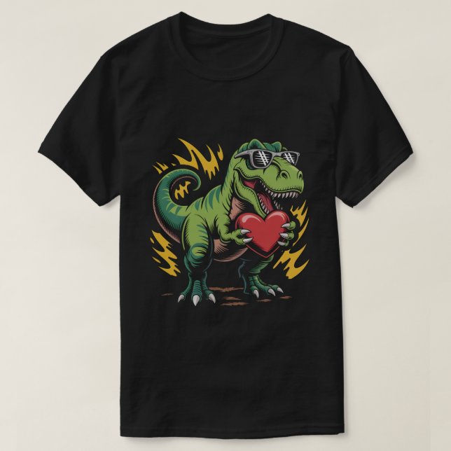 T-shirt Cool T-Rex Dinosaur Valentine's Day Heart Sunglass (Design devant)