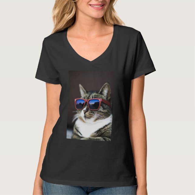 T-shirt Cool Tabby Cat Wearing Sunglasses (Devant)