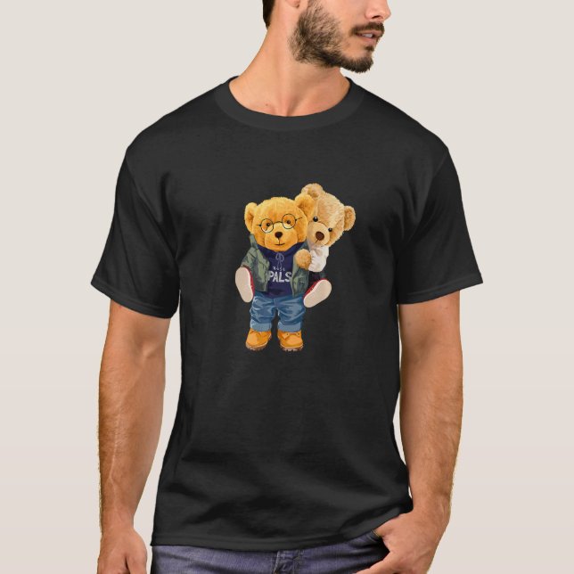 T-shirt Cool Teddy Bear Boys Best Friends Style Illustrati (Devant)