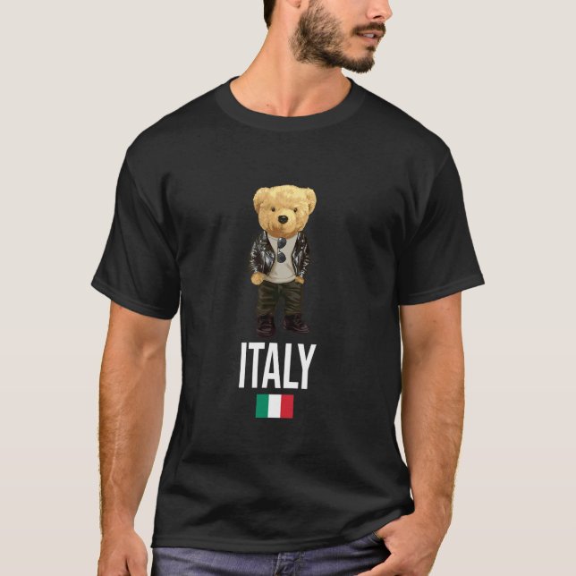 T-shirt Cool Teddy Bear in Italy Style Illustration Graphi (Devant)
