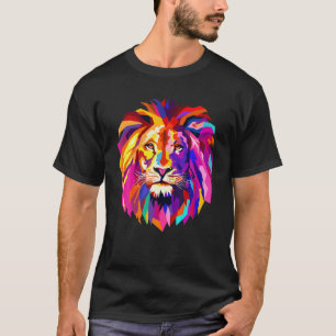 T-shirt Cool Tête De Lion Design Avec Lumineux Coloré