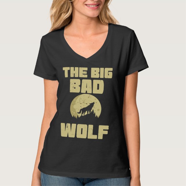 T-shirt Cool The Big Wolf Howling Moon Fairy Tale Readers (Devant)