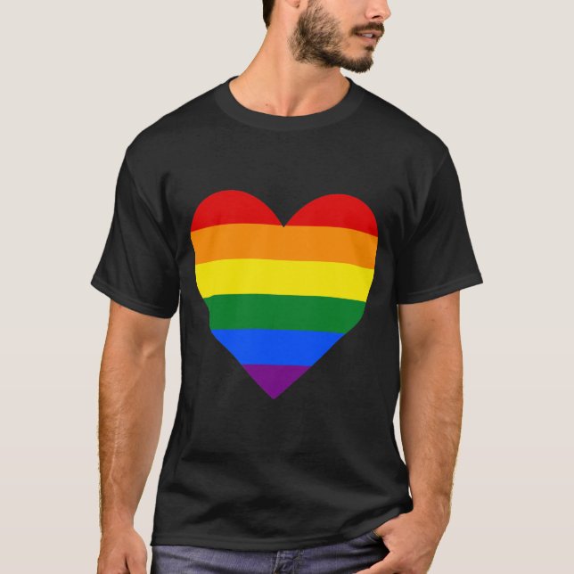 T-shirt cool traditionnel couleurs arc-en-ciel coeur T-shi (Devant)