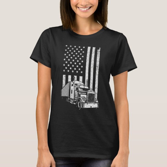 T-shirt Cool Trucker For Men Dad Semi Truck Driver US Flag (Devant)