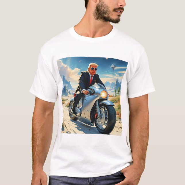 T-shirt cool Trump Motorcycle Alien Planète spatiale MAGA (Devant)
