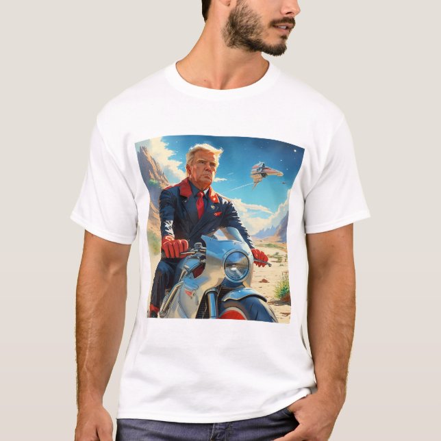 T-shirt cool Trump Motorcycle Alien Planète spatiale MAGA (Devant)