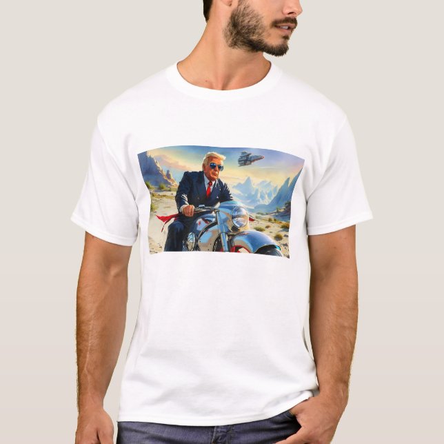 T-shirt cool Trump Motorcycle Alien Planète spatiale MAGA (Devant)